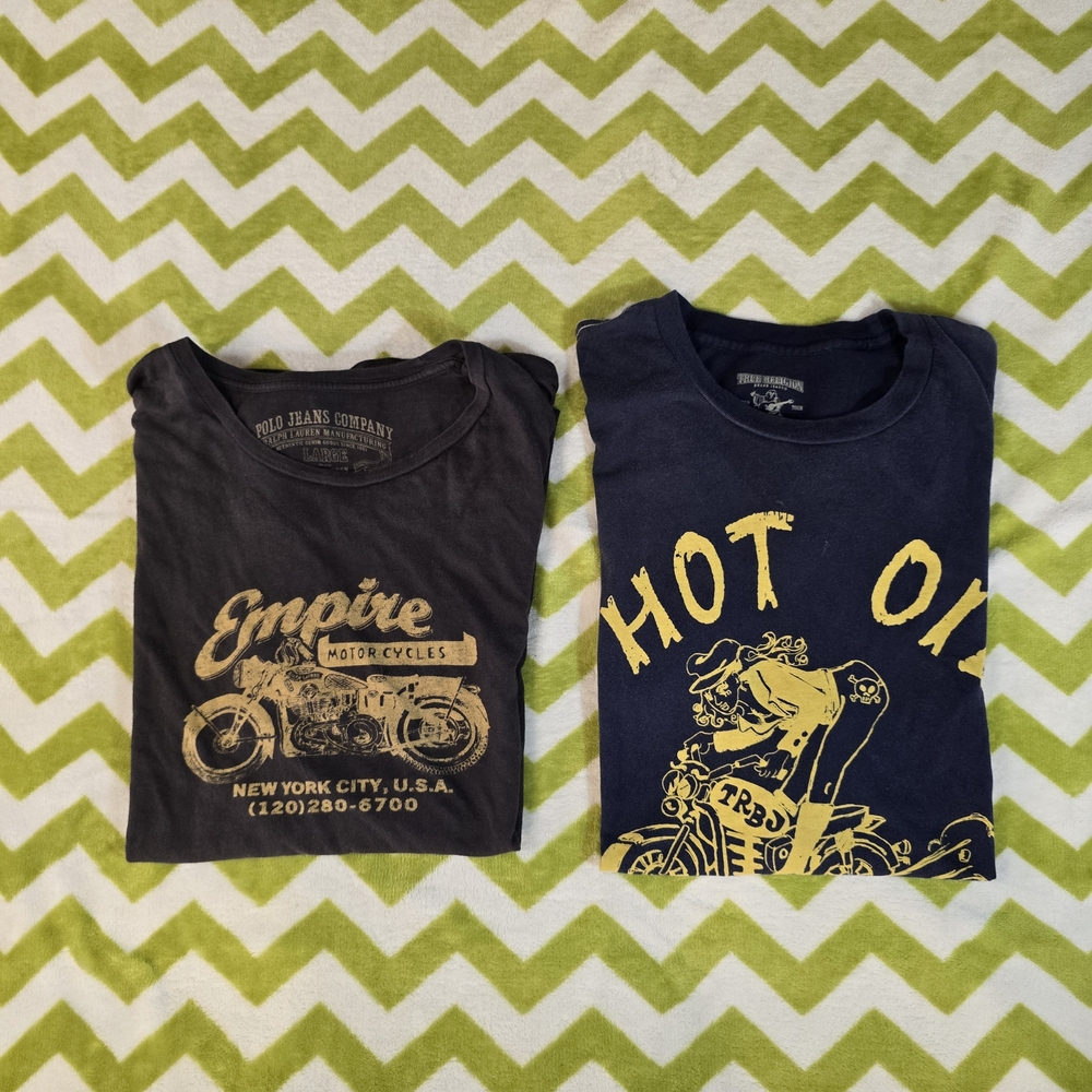 True Religion Black and Navy Graphic Tees